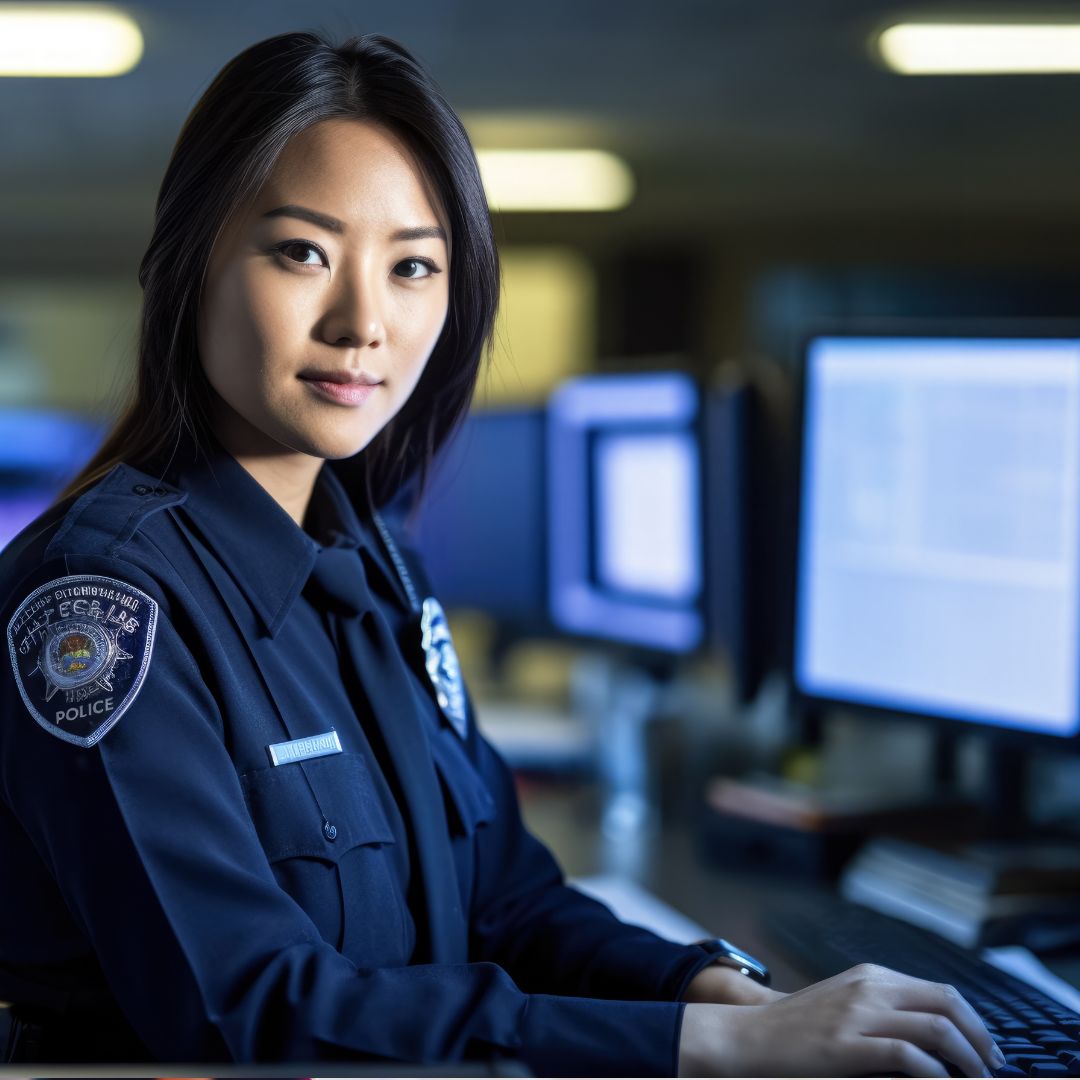 Police officer working on computer