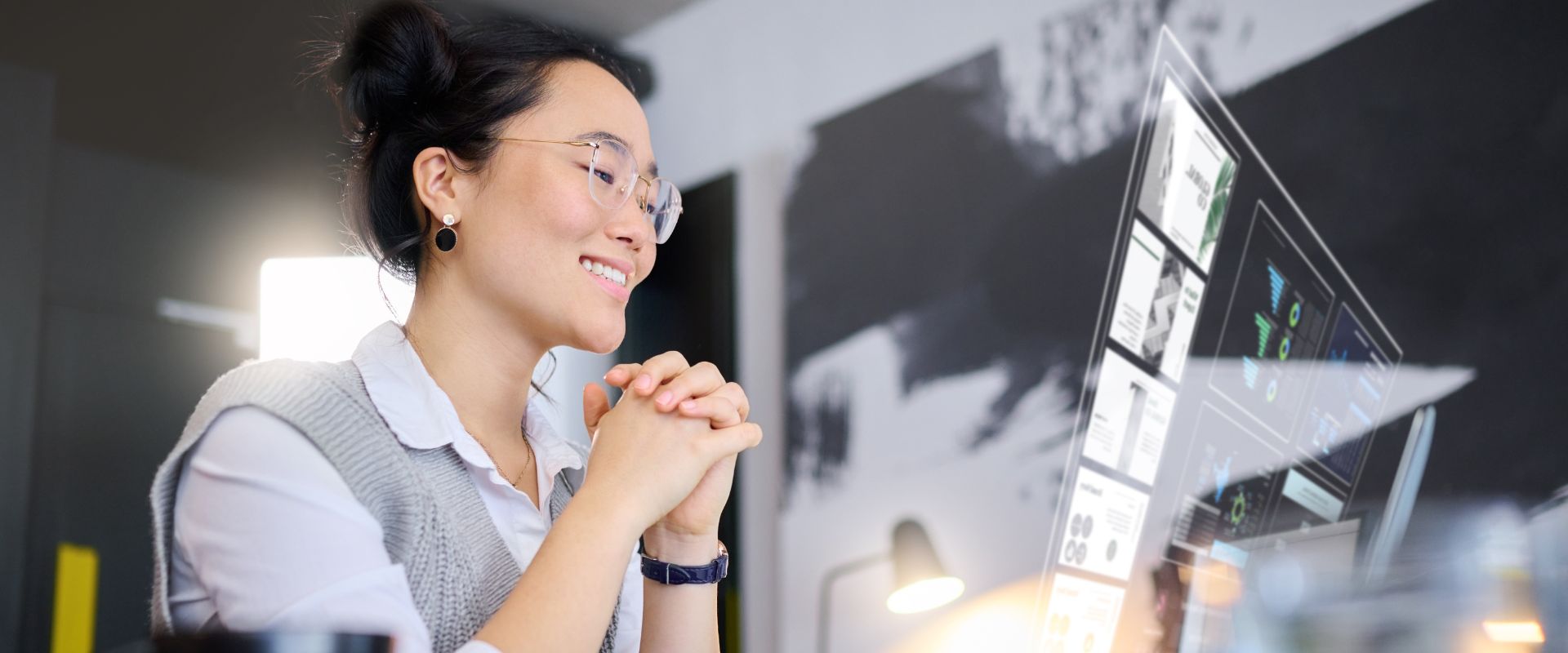 Data scientist with a futuristic screen