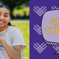 Two women making a heart with their hands. Giving Tuesday is in a speech bubble.