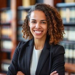 Criminal justice professional in a legal library