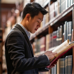 Legal professional studying in the library