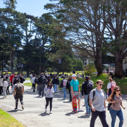 Students walking on the SFSU campus