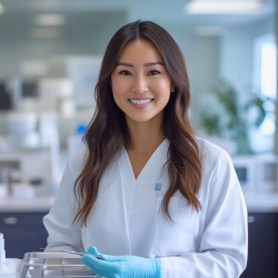 Sterile processing tech in a lab coat